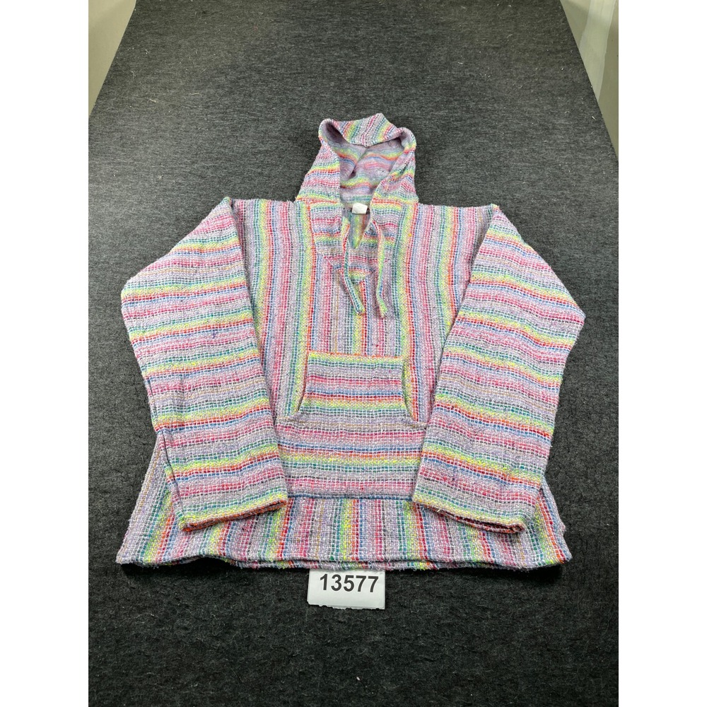 Vintage Artesanias F.R. Inc. Baja Hoodie Men XL Multicolor Acrylic Mexican Jerga